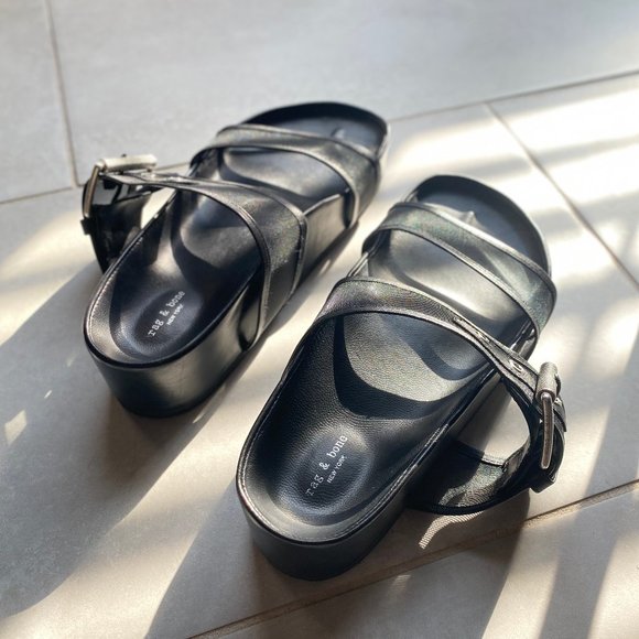 rag & bone Evin Mesh and Leather Platform Slides (Black) - Picture 1 of 5